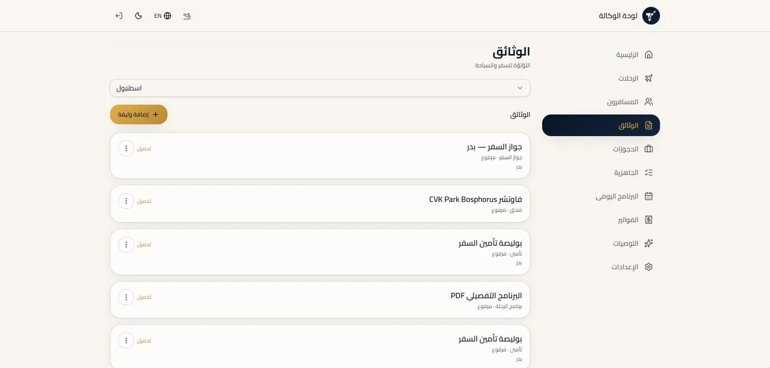 الوثائق — لوحة الوكالة
